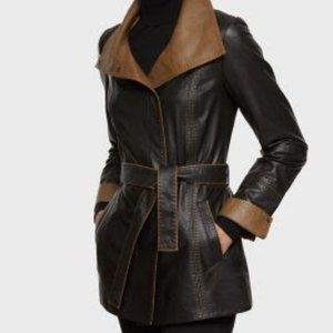 Overland Liz Italian Lambskin Leather Jacket Black / Tobacco in Extra-Small (XS)